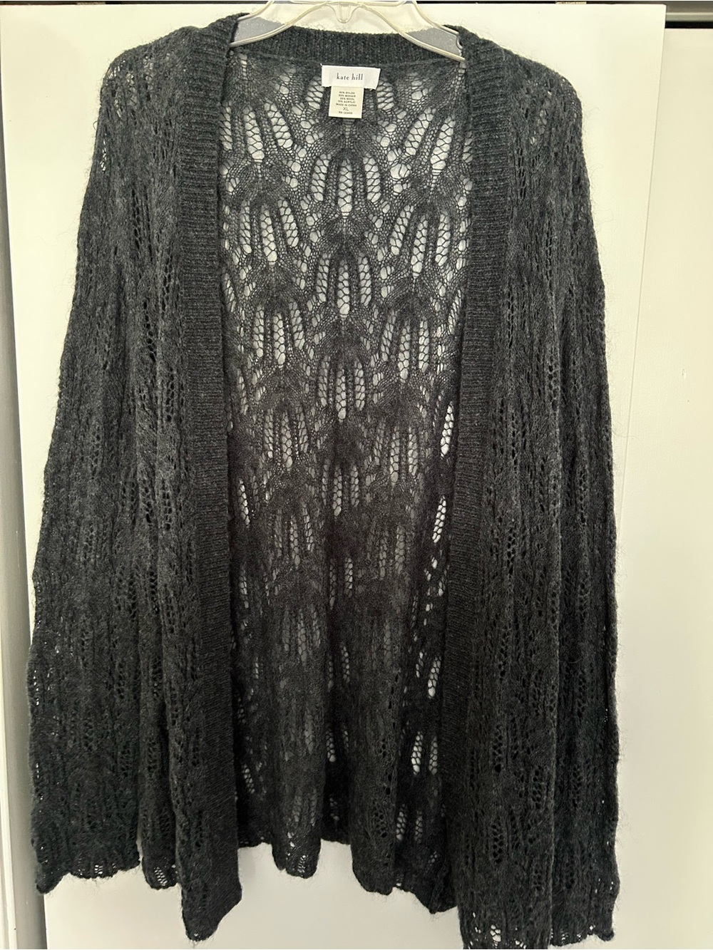 Kate Hill Black Open-Front Lace-Knit Cardigan